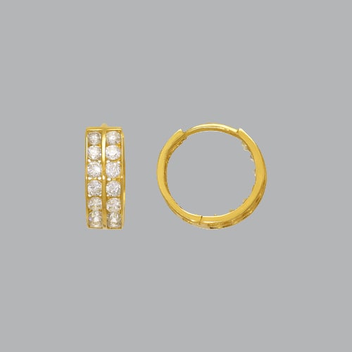 14K YELLOW GOLD LADIES GIRLS ROUND CZ HUGGIE EARRING: NEW 14K YELLOW GOLD HUGGIE EARRINGS New 14K Yellow Gold Hoop Earrings Measures: 12mm in Diameter Earrings have a polished finish Set with Cubic Zirconia Snap closure Stamp: 14k Avg Weight: 2g
