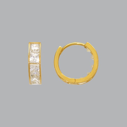 14K YELLOW GOLD LADIES GIRLS PRINCESS CZ HUGGIE HOOP: NEW 14K YELLOW GOLD HUGGIE EARRINGS New 14K Yellow Gold Hoop Earrings Measures: 15mm in Diameter Earrings have a polished finish Set with Cubic Zirconia Snap closure Stamp: 14k Avg Weight: 2.5g