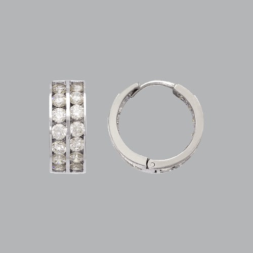 14K WHITE GOLD LADIES GIRLS 2 ROW CZ HUGGIE HOOP: NEW 14K WHITE GOLD HUGGIE EARRINGS New 14K White Gold Hoop Earrings Measures: 16mm in Diameter Earrings have a polished finish Cubic Zirconia Snap closure Stamp: 14k Avg Weight: 16mm = 5.1g