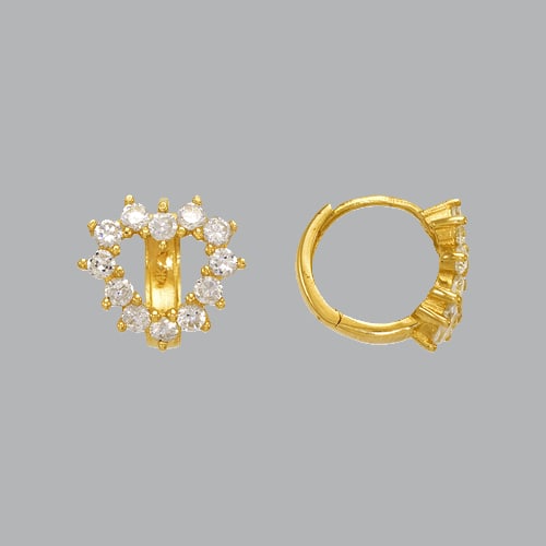 14K YELLOW GOLD LADIES GIRLS HEART CZ HUGGIE HOOP: NEW 14K YELLOW GOLD HUGGIE EARRINGS New 14K Yellow Gold Hoop Earrings Measures: 9mm Wide x 11mm in Diameter Earrings have a polished finish Set with Cubic Zirconia Snap closure Stamp: 14k Avg Weight: