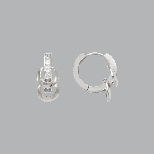 14K WHITE GOLD LADIES GIRLS CZ DOUBLE LOOP HUGGIE HOOP (1 of 1)