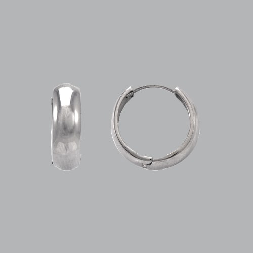 14K WHITE GOLD LADIES GIRLS HUGGIE HOOP EARRINGS 15mm (1 of 1)