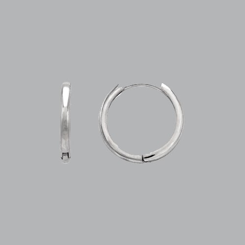 14K WHITE GOLD LADIES GIRLS HUGGIE HOOP EARRINGS 15mm: NEW 14K WHITE GOLD HUGGIE EARRINGS New 14K White Gold Hoop Earrings Measures: 2mm Wide x 15mm in Diameter Earrings have a polished finish Cubic Zirconia Snap closure Stamp: 14k Avg Weight: 1.3g