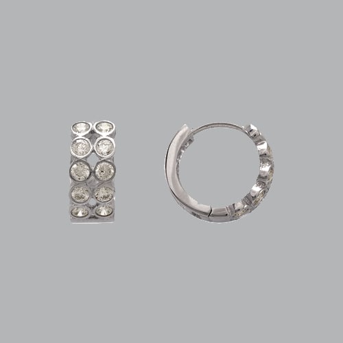 14K WHITE GOLD LADIES GIRLS CZ HUGGIE EARRINGS BUBBLE: NEW 14K WHITE GOLD HUGGIE EARRINGS New 14K White Gold Hoop Earrings Measures: 5mm Wide x 12mm in Diameter Earrings have a polished finish Cubic Zirconia Snap closure Stamp: 14k Avg Weight: 2g