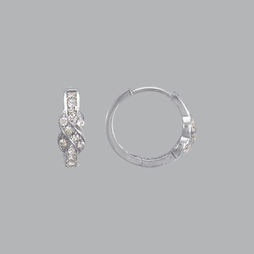 14K WHITE GOLD LADIES GIRLS CZ HOOP EARRINGS X DESIGN (1 of 1)