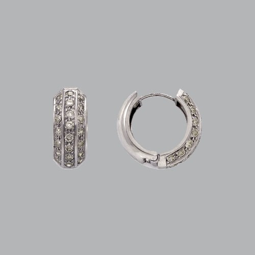 14K WHITE GOLD LADIES GIRLS CZ HUGGIE HOOP EARRINGS (1 of 1)