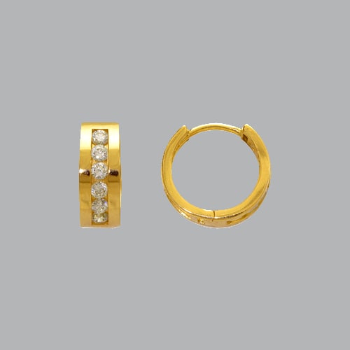 14K YELLOW GOLD LADIES GIRLS CZ HUGGIE HOOP EARRINGS (1 of 1)