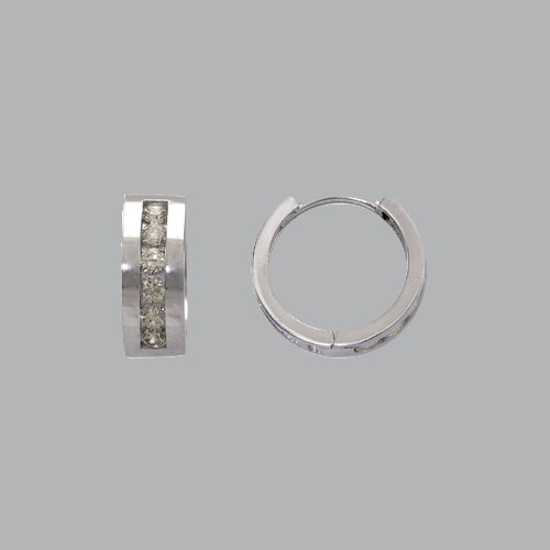 14K WHITE GOLD LADIES GIRLS CZ HUGGIE HOOP EARRINGS (1 of 1)