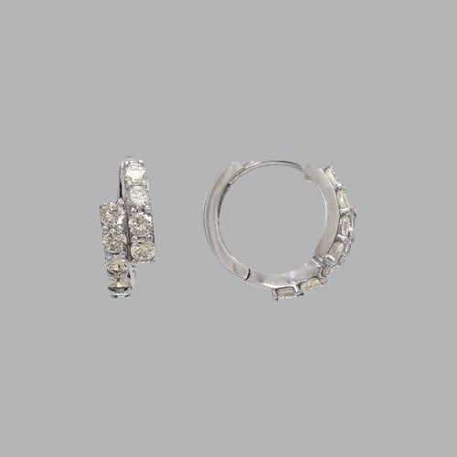 14K WHITE GOLD LADIES GIRLS CZ HUGGIE HOOP EARRINGS (1 of 1)