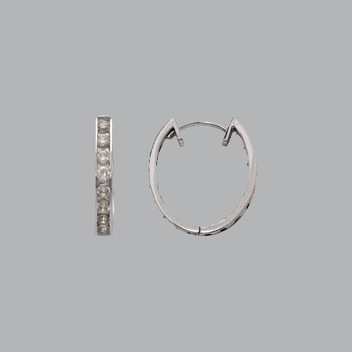 14K WHITE GOLD LADIES GIRLS CZ HUGGIE EARRINGS OVAL: NEW 14K WHITE GOLD HUGGIE EARRINGS New 14K White Gold Hoop Earrings Measures: 2.5mm Wide x 16mm in Diameter Earrings have a polished finish Cubic Zirconia Snap closure Stamp: 14k Avg Weight: 2.3g