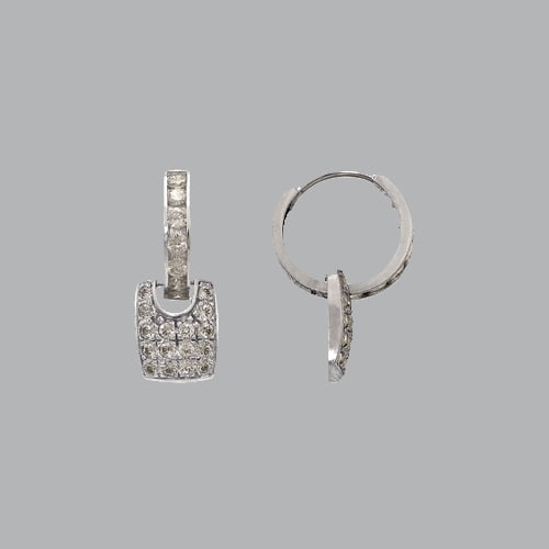 14K WHITE GOLD LADIES GIRLS CZ DROP DANGLE HUGGIE HOOP (1 of 1)