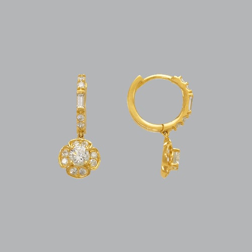 14K YELLOW GOLD LADIES GIRLS CZ DANGLE DROP HUGGIE HOOP (1 of 1)