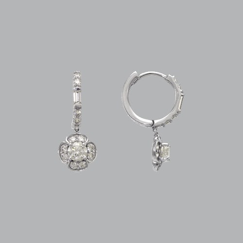 14K WHITE GOLD LADIES GIRLS CZ DROP DANGLE HUGGIE HOOP (1 of 1)