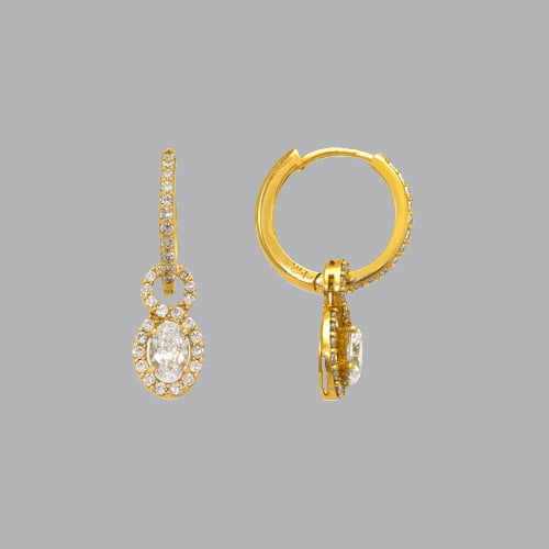 14K YELLOW GOLD LADIES GIRLS CZ DANGLE DROP HUGGIE (1 of 1)