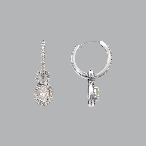 14K WHITE GOLD LADIES GIRLS CZ DROP DANGLE HUGGIE HOOP (1 of 1)