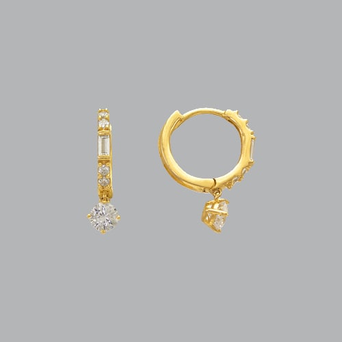 14K YELLOW GOLD LADIES GIRLS CZ DANGLE DROP HUGGIE (1 of 1)