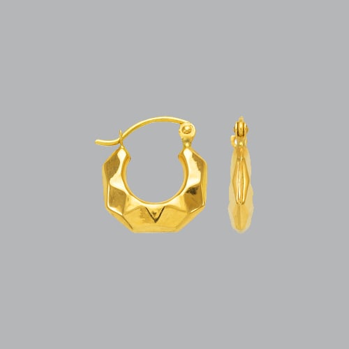 NEW 14K YELLOW GOLD LADIES FANCY HOLLOW SHRIMP EARRINGS: NEW 14K YELLOW GOLD EARRINGS New 14K Yellow Gold Earrings Measures: 13mm in diameter Hollow Shrimp Earrings with clasp backing Earrings have a polished finish Stamp: 14k Avg Weight: 0.8g