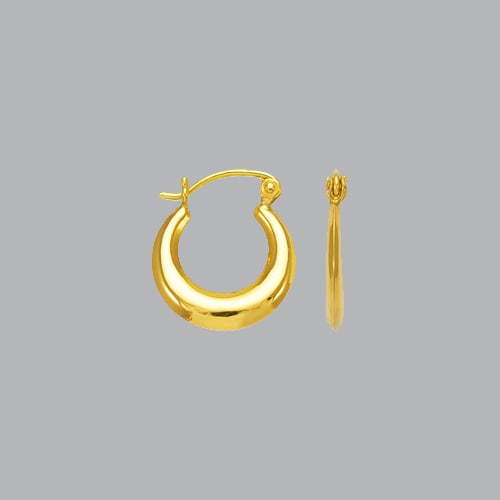 NEW 14K YELLOW GOLD LADIES FANCY HOLLOW SHRIMP EARRINGS: NEW 14K YELLOW GOLD EARRINGS New 14K Yellow Gold Earrings Measures: 14mm in diameter Hollow Shrimp Earrings with clasp backing Earrings have a polished finish Stamp: 14k Avg Weight: 0.8g