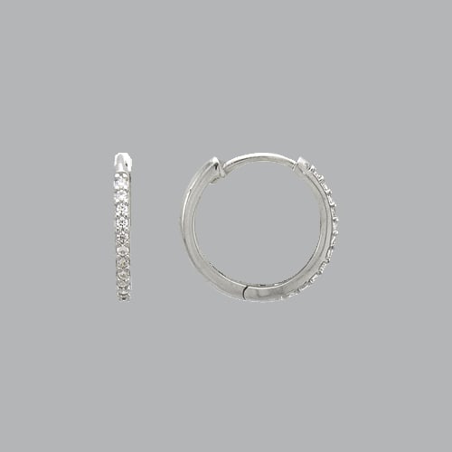 NEW 14K WHITE GOLD LADIES GIRLS CZ HUGGIE HOOP EARRINGS (1 of 1)