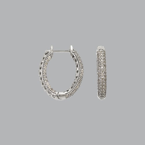 NEW 14K WHITE GOLD LADIES GIRLS CZ HUGGIE HOOP EARRINGS (1 of 1)