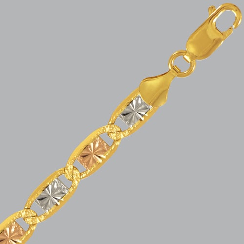 NEW 14K TRI COLOR GOLD VALENTINO CHAIN NECKLACE: NEW 14K TRI COLOR GOLD VALENTINO NECKLACE 14K Solid Tri color Gold Necklace (not gold plated or gold filled) 2mm wide Length measures 18" Well made chain lobster clasp Chain is New Apx weight 2mm