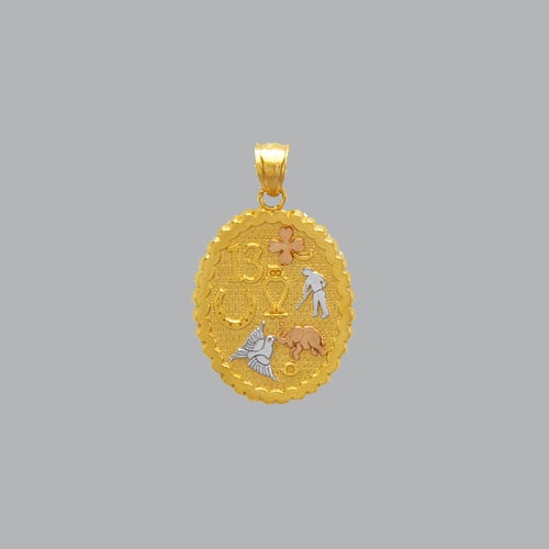 NEW 14K TRI COLOR GOLD FANCY OVAL GOODLUCK PENDANT (1 of 1)