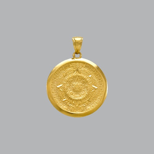 NEW 14K YELLOW GOLD FANCY ROUND AZTEC PENDANT (1 of 1)