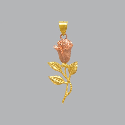 NEW 14K TWO TONE GOLD ROSE FLOWER PENDANT: NEW 14K TWO TONE GOLD ROSE PENDANT New 14K Two tone Gold Pendant Measures: 18mm W x 36mm H - 3.6g Pendant has a polished finish Stamp: 14k No chain Included
