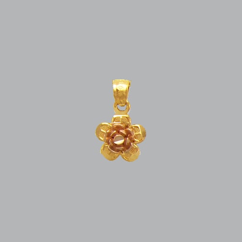 14K TWO TONE GOLD FANCY ROSE PETAL FLOWER PENDANT: NEW 14K TWO TONE GOLD PENDANT New 14K Two tone Gold Pendant Measures: 9mm W x 9mm H Rose petal pendant Pendant has a polished finish Stamp: 14k Avg Weight: 1g No chain Included