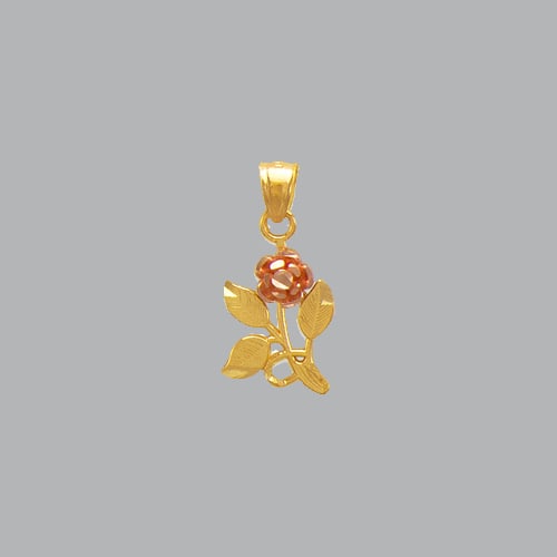 NEW 14K TWO TONE GOLD FANCY ROSE FLOWER PENDANT: NEW 14K TWO TONE GOLD PENDANT New 14K Two tone Gold Pendant Measures: 11mm W x 15mm H Rose pendant Pendant has a polished finish Stamp: 14k Avg Weight: 1.5g No chain Included