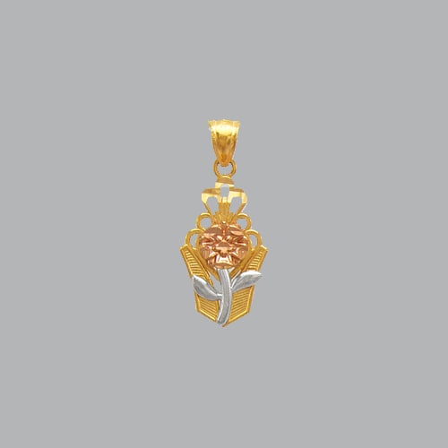 NEW 14K TRI COLOR GOLD FANCY FLOWER BOUQUET PENDANT: NEW 14K TRI-COLOR GOLD PENDANT New 14K Tri-color Gold Pendant Measures: 11mm W x 20mm H Flower Bouquet pendant Pendant has a polished finish Stamp: 14k Avg Weight: 1.6g No chain Included