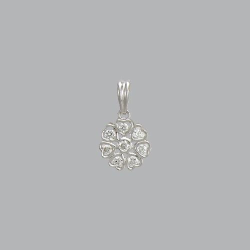 14K WHITE GOLD LADIES FANCY HEARTS FLOWER CZ PENDANT: NEW 14K WHITE GOLD PENDANT New 14K White Gold Pendant Measures: 12mm Wide x 12mm Long Flower pendant Set with CZ Pendant has a polished finish Stamp: 14k Avg Weight: 1.6g No chain Included