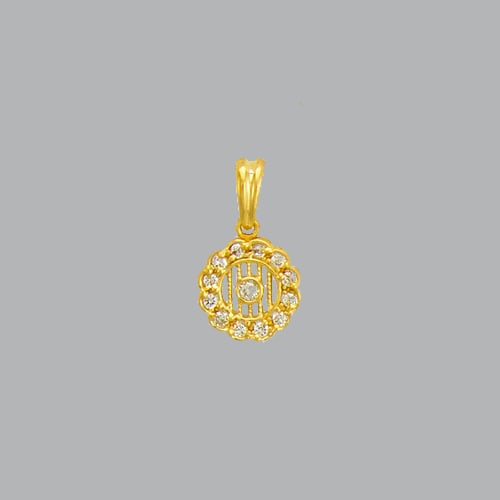 14K YELLOW GOLD LADIES FANCY CIRCLE CZ PENDANT: NEW 14K YELLOW GOLD PENDANT New 14K Yellow Gold Pendant Measures: 11mm in diameter Circle pendant Set with CZ Pendant has a polished finish Stamp: 14k Avg Weight: 2g No chain Included