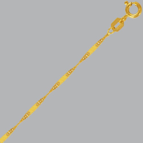 14K YELLOW GOLD MIRROR SINGAPORE CHAIN NECKLACE: NEW 14K YELLOW GOLD MIRROR SINGAPORE NECKLACE 14K Solid Yellow Gold Necklace (not gold plated or gold filled) Sizes measure 1mm to 1.5mm wide Lengths measure 18" Well made chains Spring clasps Chains