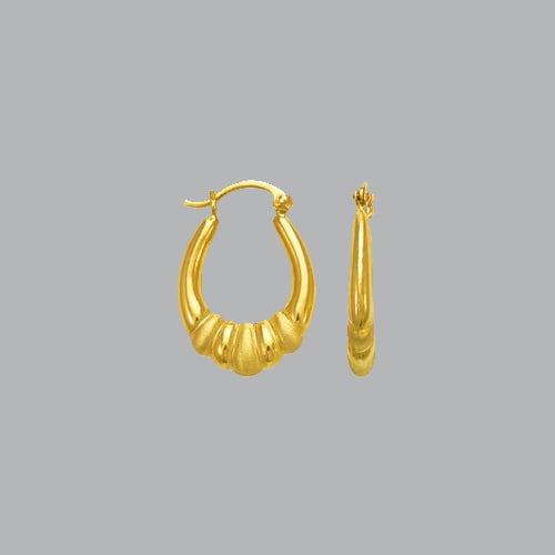 14K YELLOW GOLD LADIES HOLLOW SHRIMP HOOP EARRINGS: NEW 14K YELLOW GOLD EARRINGS New 14K Yellow Gold Earrings Measures: apx 16mm in diameter Hollow Shrimp Earrings with clasp backing Earrings have a polished & satin finish Stamp: 14k Avg Weight: 1.3g