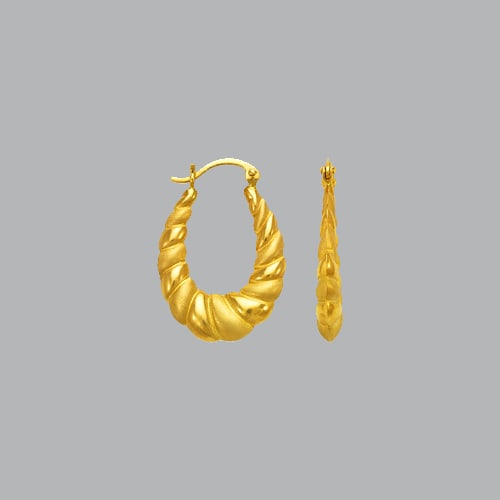 14K YELLOW GOLD LADIES HOLLOW SHRIMP HOOP EARRINGS: NEW 14K YELLOW GOLD EARRINGS New 14K Yellow Gold Earrings Measures: apx 18mm in diameter Hollow Shrimp Earrings with clasp backing Earrings have a polished & satin finish Stamp: 14k Avg Weight: 1.7g