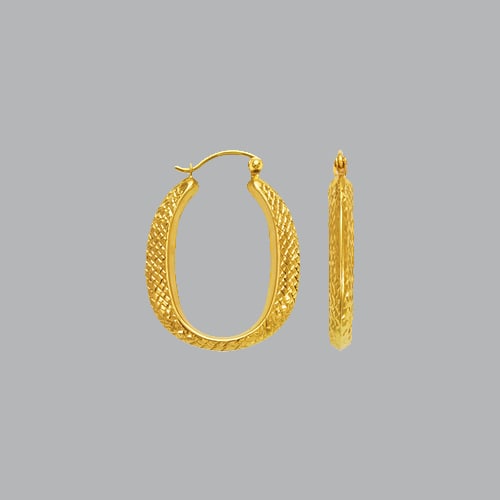 14K YELLOW GOLD LADIES FANCY HOLLOW SHRIMP HOOP EARRING: NEW 14K YELLOW GOLD EARRINGS New 14K Yellow Gold Earrings Measures: apx 21mm in diameter Hollow Shrimp Earrings with clasp backing Earrings have a polished and satin finish Stamp: 14k Avg Weight: 1.