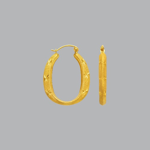 14K YELLOW GOLD LADIES FANCY HOLLOW SHRIMP HOOP EARRING: NEW 14K YELLOW GOLD EARRINGS New 14K Yellow Gold Earrings Measures: apx 21mm in diameter Hollow Shrimp Earrings with clasp backing Earrings have a polished and satin finish Stamp: 14k Avg Weight: 2g