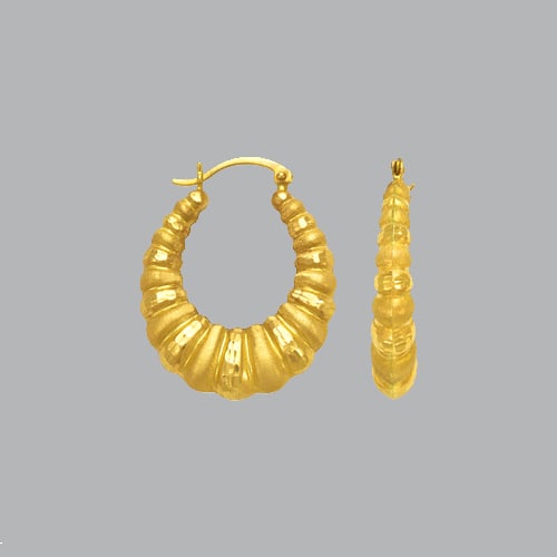 14K YELLOW GOLD LADIES HOLLOW SHRIMP HOOP EARRINGS: NEW 14K YELLOW GOLD EARRINGS New 14K Yellow Gold Earrings Measures: apx 24mm in diameter Hollow Shrimp Earrings with clasp backing Earrings have a polished and satin finish Stamp: 14k Avg Weight: 2.7