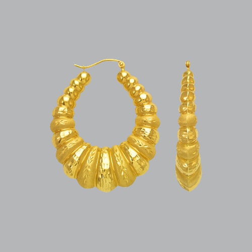 14K YELLOW GOLD LADIES FANCY HOLLOW SHRIMP HOOP EARRING (1 of 1)