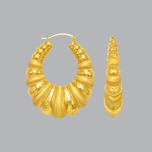 14K YELLOW GOLD LADIES FANCY HOLLOW SHRIMP HOOP EARRING (1 of 1)