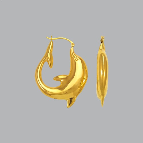 NEW 14K YELLOW GOLD LADIES HOLLOW SHRIMP HOOP EARRINGS (1 of 2)