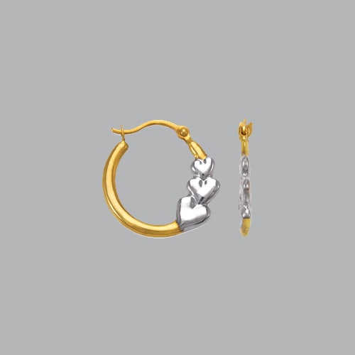 14K TWO TONE GOLD HEART HOLLOW SHRIMP HOOP EARRINGS: NEW 14K TWO TONE GOLD EARRINGS New 14K Two tone Gold Earrings Measures: 15mm in diameter Hollow Shrimp Earrings with clasp backing Earrings have a polished finish Super Light Stamp: 14k Avg Weight: 0.