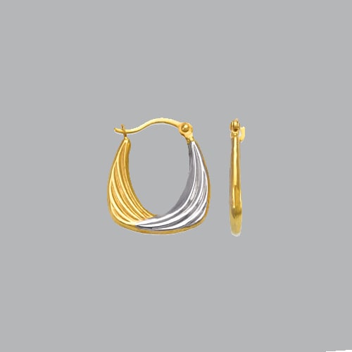 14K TWO TONE GOLD HEART HOLLOW SHRIMP HOOP EARRINGS: NEW 14K TWO TONE GOLD EARRINGS New 14K Two tone Gold Earrings Measures: 14mm in diameter Hollow Shrimp Earrings with clasp backing Earrings have a polished finish Super Light Stamp: 14k Avg Weight: 0.