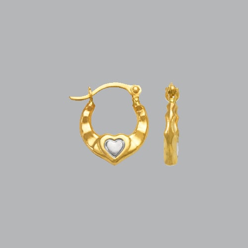 14K TWO TONE GOLD HEART HOLLOW SHRIMP HOOP EARRINGS (1 of 1)