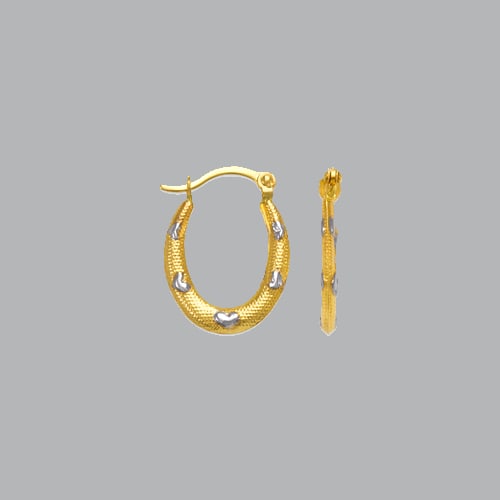 14K TWO TONE GOLD HEART HOLLOW SHRIMP HOOP EARRINGS (1 of 1)