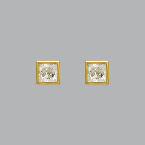 14K YELLOW GOLD SQUARE STUD CZ EARRINGS 5mm (1 of 2)