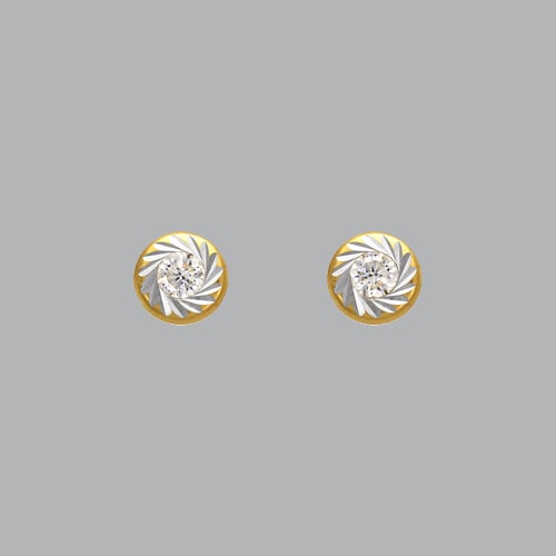 14K TWO TONE GOLD LADIES STUD CZ EARRINGS SCREW BACK: NEW 14K TWO TONE GOLD STUD EARRINGS New 14K Two Tone Gold Earrings Measures: 6 mm in diameter Stud Earrings with Cubic Zirconia Earrings have a polished finish Screw back Stamp: 14k Avg Weight: under