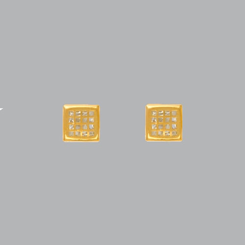 14K YELLOW GOLD LADIES SQUARE STUD CZ EARRINGS 4MM (1 of 2)