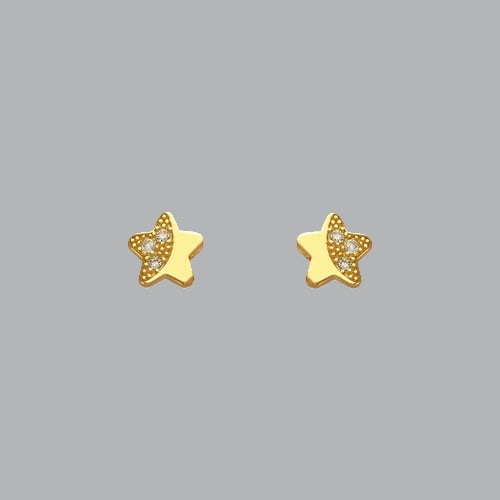 14K YELLOW GOLD LADIES STUD CZ EARRINGS SCREW BACK STAR (1 of 2)
